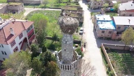 Kahramanmaraş’ta 64 yıldır leyleklerin yuva yaptığı minare yıkıldı